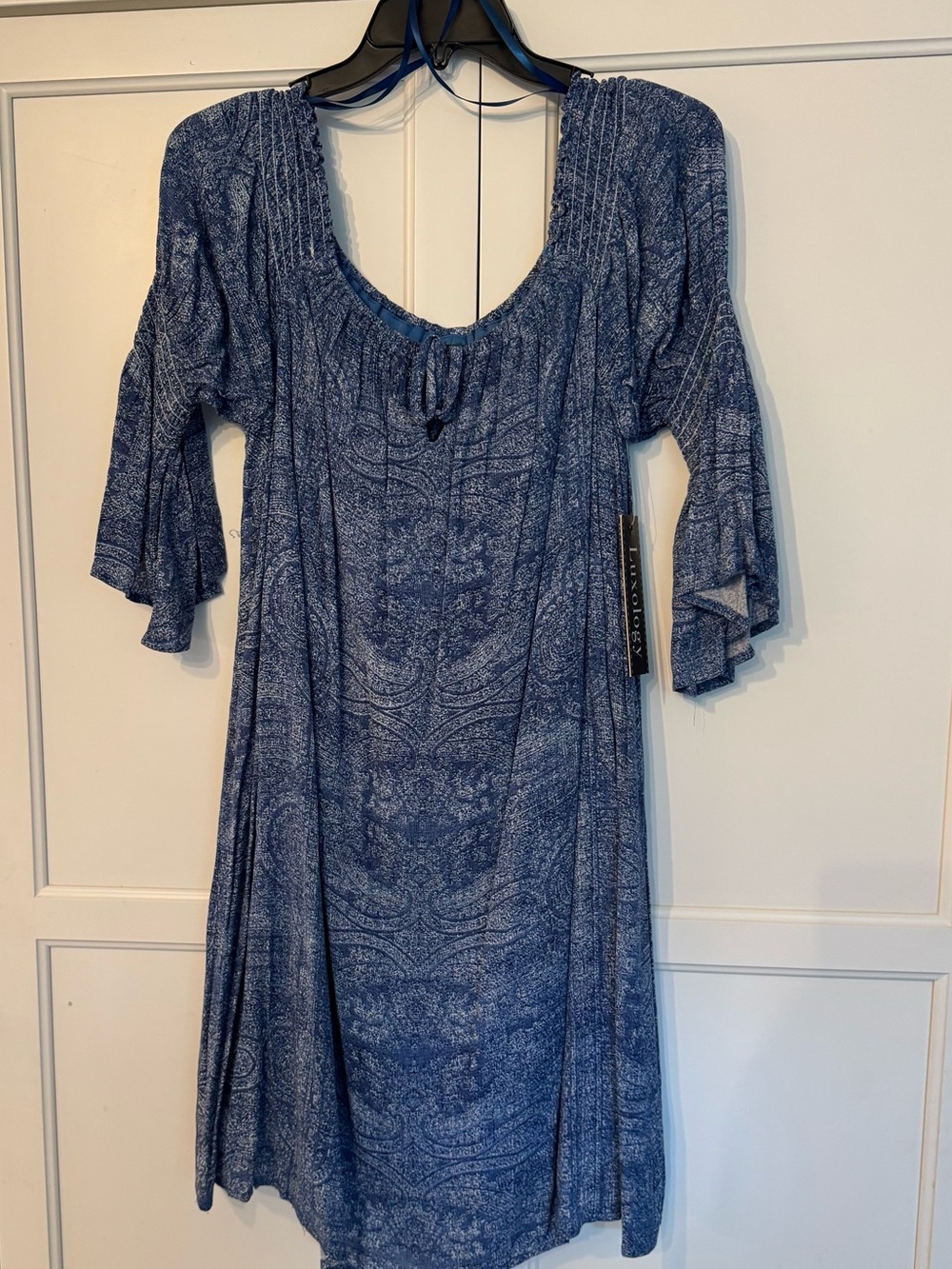 NEW Blue, Modern Take on Paisley, Women's Peasant Dress. Size 8